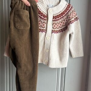 UNIQLO Toddler 18/24M Cozy Knit Sweater and Corduroy Pants Set